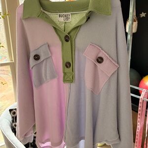 BUCKETLIST Green, lilac and periwinkle Knit Top